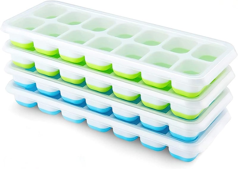 Airabc Silicone Ice Cube Trays 4 Pack with Removable Lids - Easy-Release Flexible 14-Cube Trays, BPA Free - Image 1