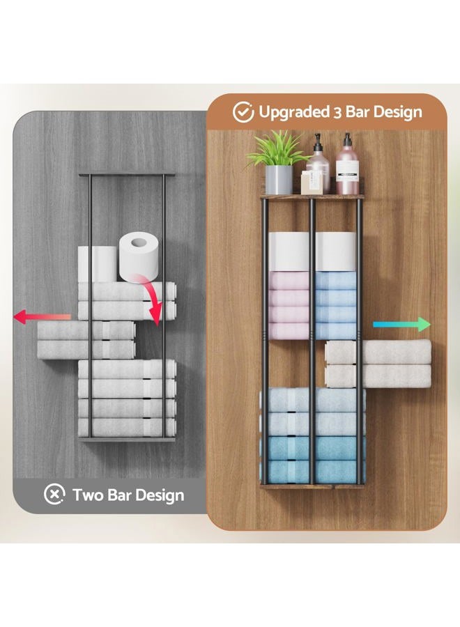WHEARTED Towel Racks for Bathroom Wall Mounted, Upgraded Bathroom Towel Holder Bath Storage Rack for Rolled Towels, Small Towels, Rustic Towel Organizer Rack with Shelf - Image 4