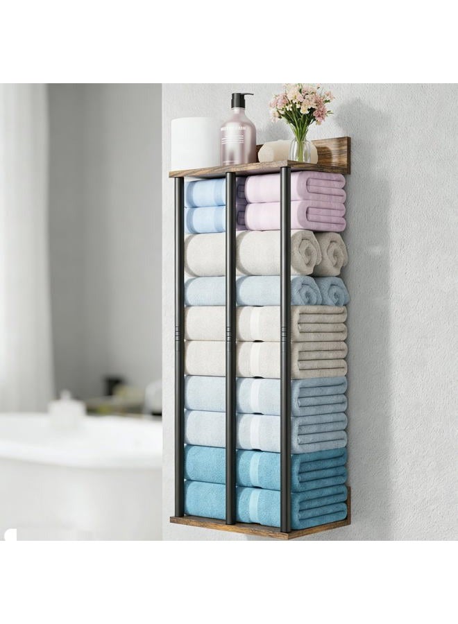 WHEARTED Towel Racks for Bathroom Wall Mounted, Upgraded Bathroom Towel Holder Bath Storage Rack for Rolled Towels, Small Towels, Rustic Towel Organizer Rack with Shelf - Image 1
