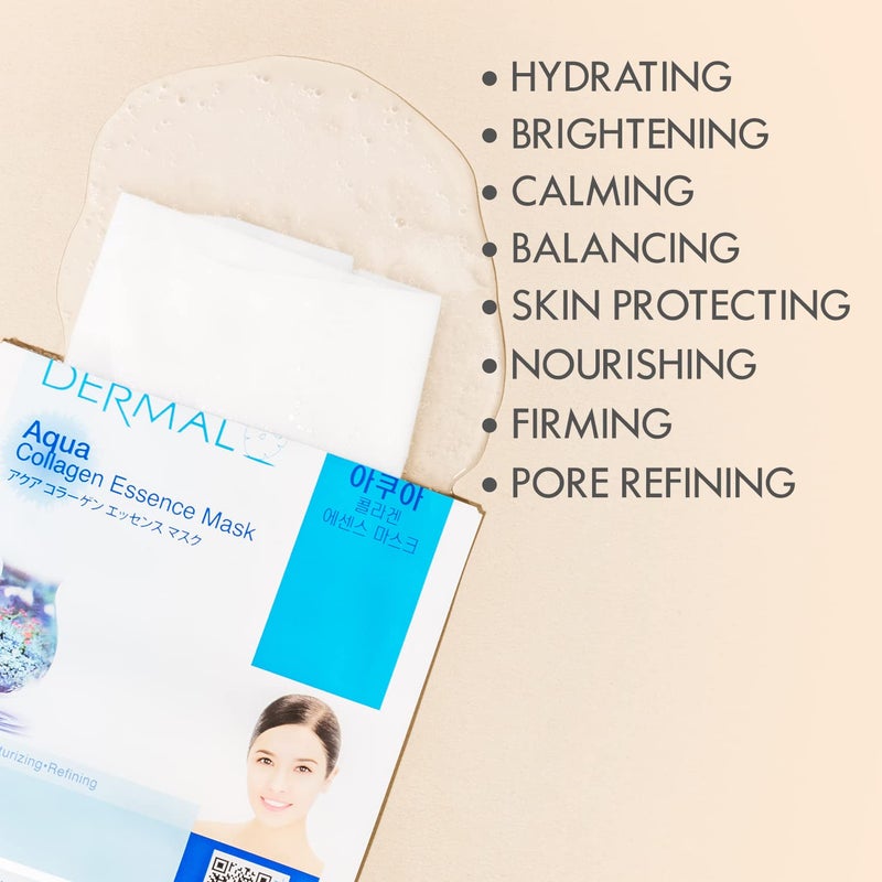 DERMAL قناع الوجه الكوري بالكولاجين - ورقة مرطبة ومهدئة مع بانثينول، عناية مرطبة مضادة للحساسية لجميع أنواع البشرة، مجموعة 32 حزمة A+B - Image 4