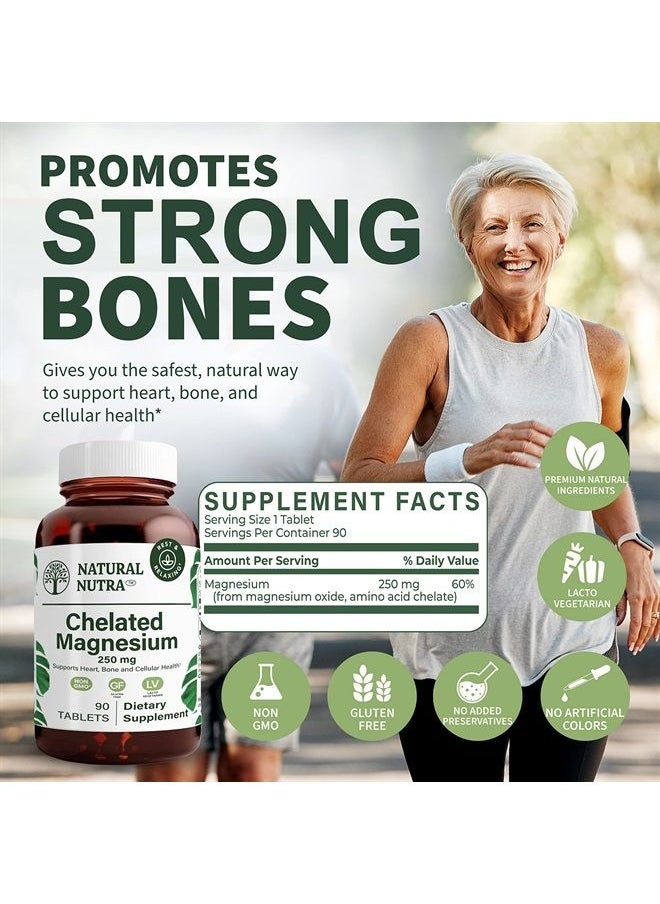 Natural Nutra Chelated Magnesium Oxide Supplement with Amino Acid Chelate for High Absorption, Promotes Healthy Bones, Improves Dental, Heart Health and Energy Levels, 250 mg, 90 Tablets (3 Pack)  - Image 3
