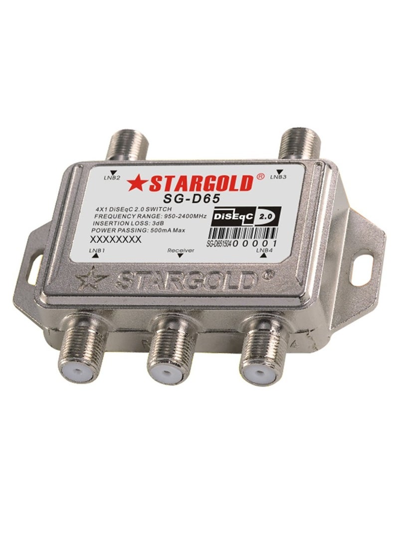 Stargold - 4×1 Diseqc Switch High Efficiency Satellite Signal Switch with 950 to 2400MHz Frequency Range and 500mA Power Passing - Image 1