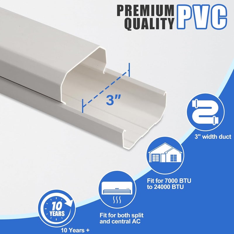 SUREPHON 3" 7.5Ft Mini Split Line Set Cover,Plastic Line Kit for Outside Units, Mini Split Air Conditioner, Central AC and Heat Pump - Image 3