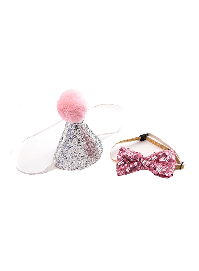 Loquat Pet Bow Tie With Party Hat Grey/Pink 100grams