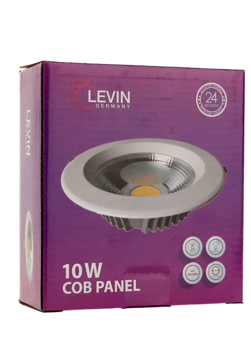 Levin Germany Levin Chip on Board LED High Quality Downlight, 10W-6500k, IP20, 1600 LM, 220-240V, Flicker Free, Warm White.  - Image 1