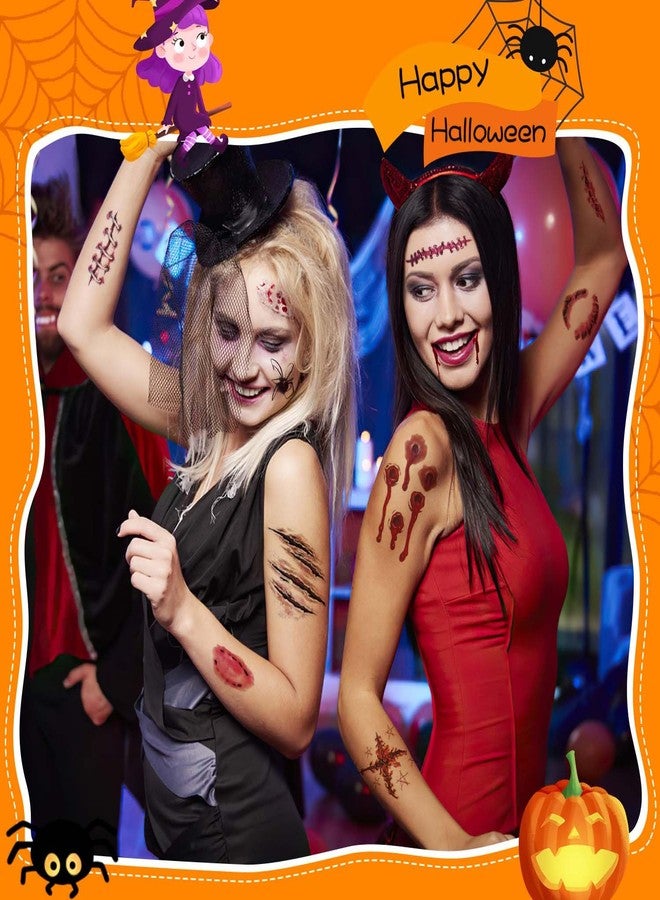 YouNuo 20 Sheets Halloween Temporary Tattoos, Horror Stitch Scar Scab Zombie Makeup Tattoos Stickers, Realistic Bloody Fake Wound for Chucky Costume Party, Women & Men, Waterproof - Image 5