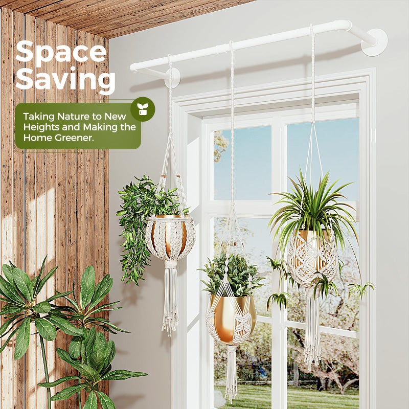Bamworld Hanging Planters for Indoor Plants Plant Hanger Indoor Hanging Plant Holder Window Plants Shelves Metal Rod(Pot&Chains Not Included) 36.2in White - Image 3