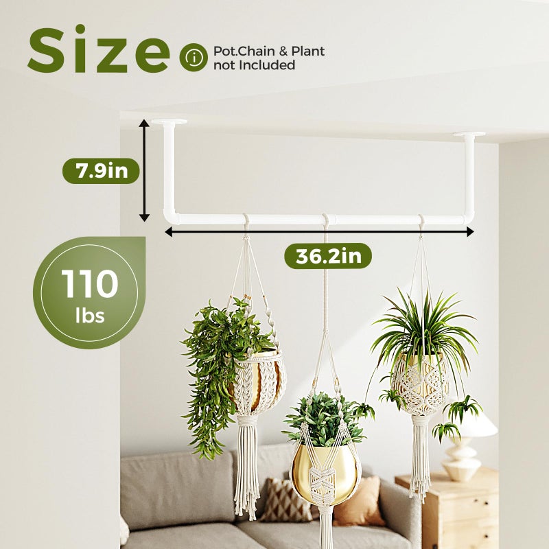 Bamworld Hanging Planters for Indoor Plants Plant Hanger Indoor Hanging Plant Holder Window Plants Shelves Metal Rod(Pot&Chains Not Included) 36.2in White - Image 4