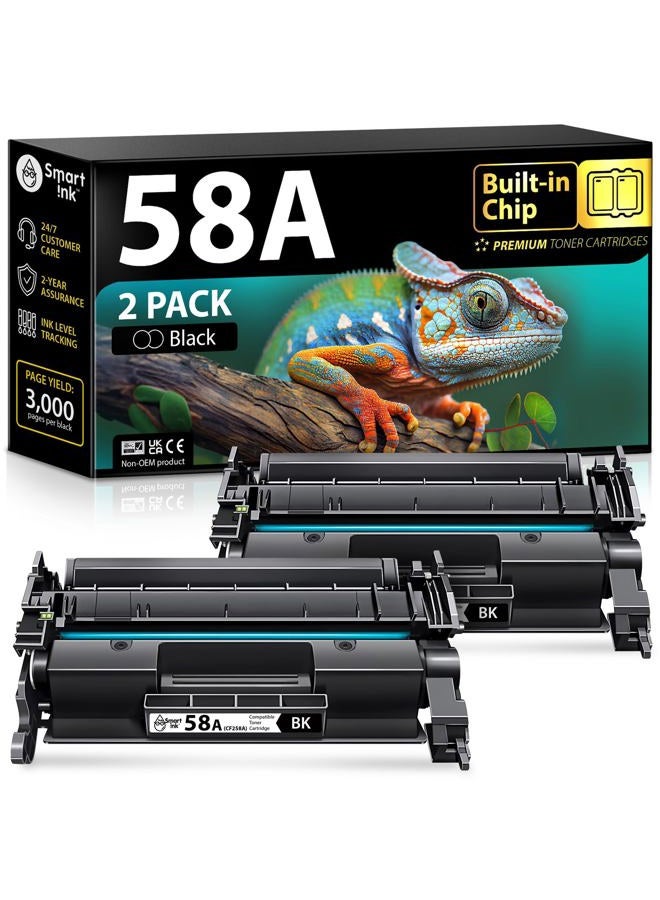 Smart Ink Compatible Toner Cartridge Replacement (with CHIP) for HP 58A CF258A 58X CF258X 58 (2 Black Pack) to use with HP Laserjet Pro M404n M404dn M404dw MFP M428fdw M428fdn M428dw Printers - Image 1