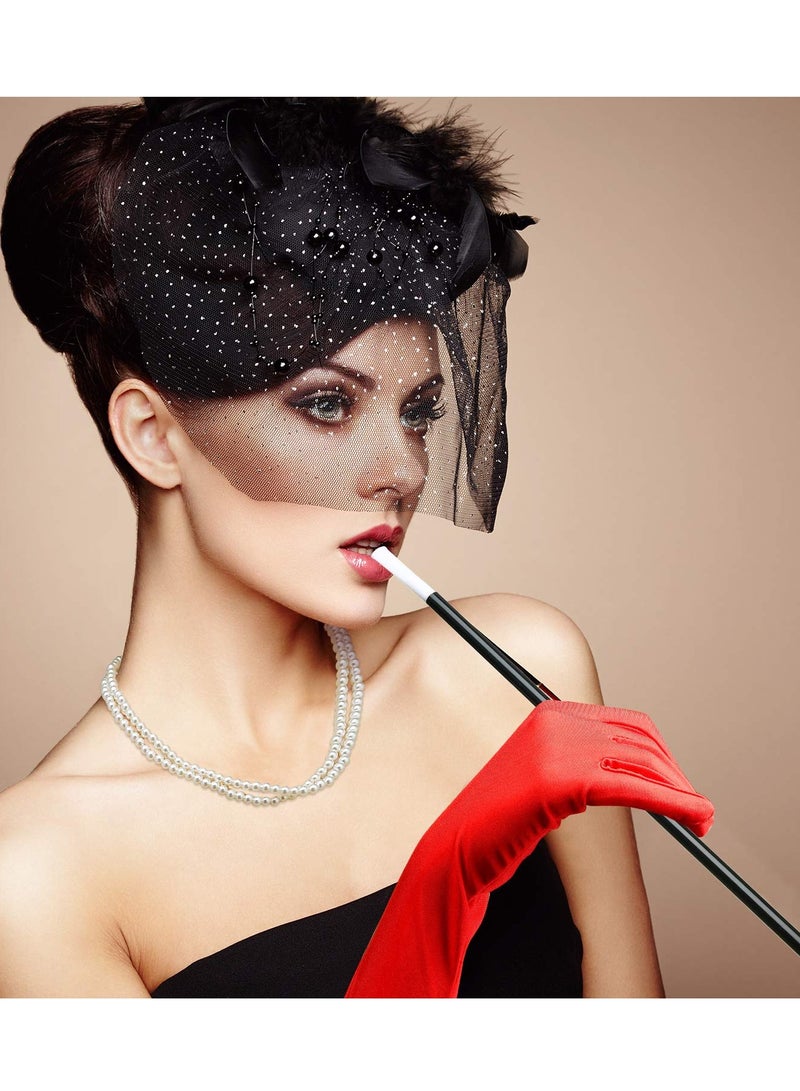 1920s Women's Costume Accessories Set: Long Satin Gloves, Elegant Pearl Necklace, and Plastic Holder for Fancy Dress and Cosplay Parties. Perfect for Vintage-Themed Events!  - Image 3