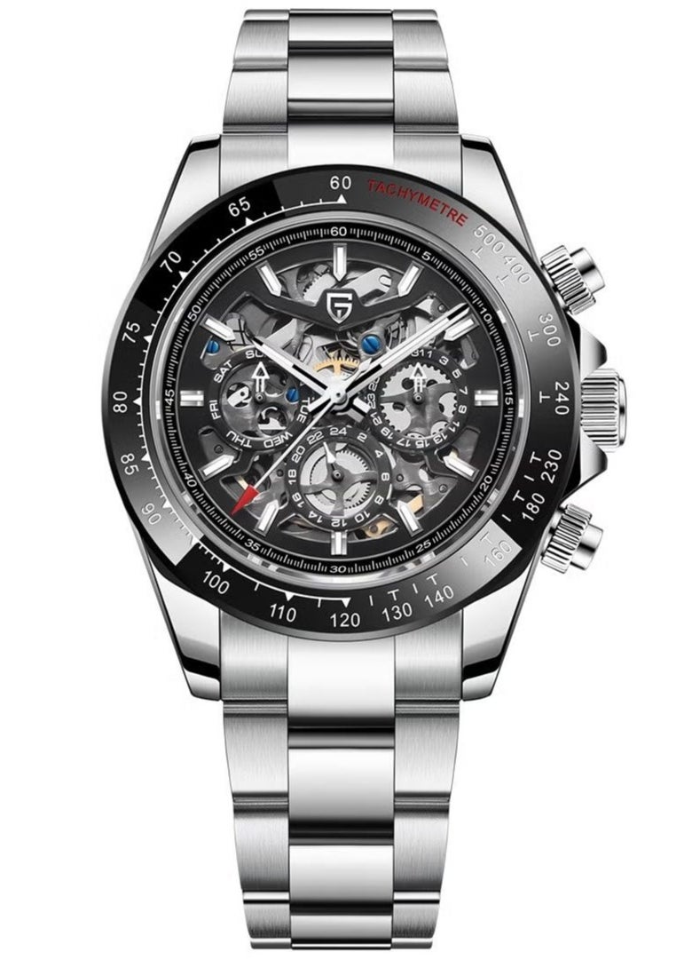 PAGANI DESIGN Men's automatic mechanical stainless steel watch waterproof watch PD-1777 silver black  - Image 1