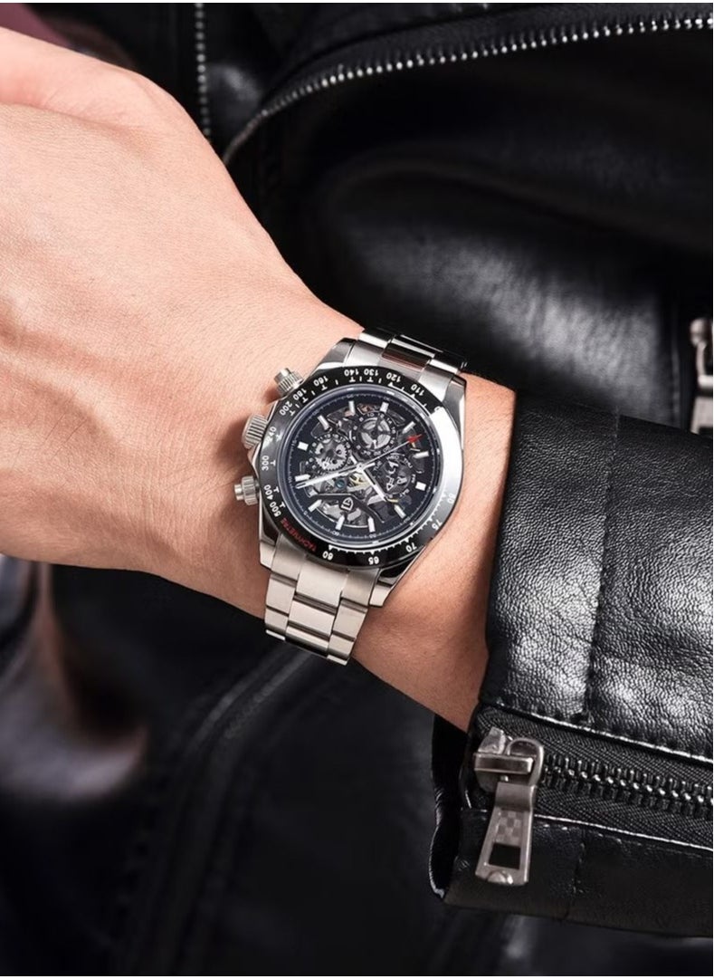 PAGANI DESIGN Men's automatic mechanical stainless steel watch waterproof watch PD-1777 silver black  - Image 2