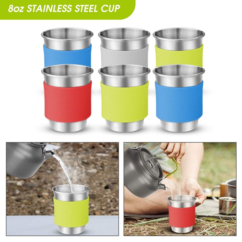 Odoland 39pcs Camping Cookware Mess Kit, Non-Stick Large Size Hanging Pot Pan Kettle with Base Dinner Cutlery Sets for 6 and More, Cups Dishes Forks Spoons Kit for Outdoor Camping Hiking Picnic - Image 5