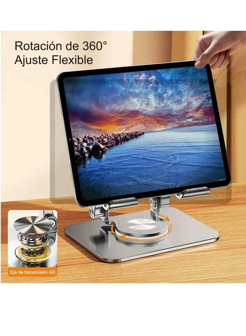 Metal Folding Tablet & Mobile Stand  360° Rotatable Holder Desktop – Adjustable Angle & Height Base Rotation – Holder For Mobile & Tablet UP To 4-8 inch | Gray - Image 2