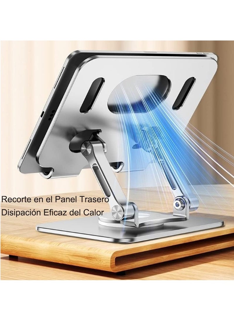 Metal Folding Tablet & Mobile Stand  360° Rotatable Holder Desktop – Adjustable Angle & Height Base Rotation – Holder For Mobile & Tablet UP To 4-8 inch | Gray - Image 3