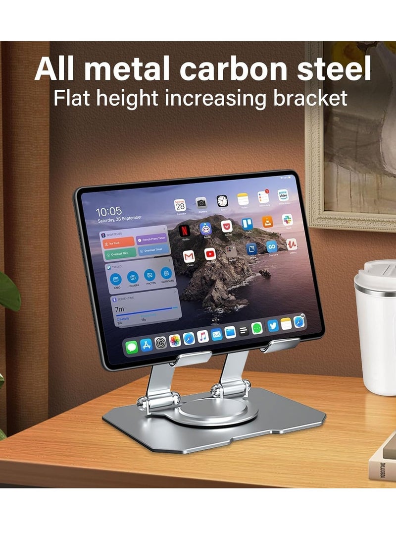 Metal Folding Tablet & Mobile Stand  360° Rotatable Holder Desktop – Adjustable Angle & Height Base Rotation – Holder For Mobile & Tablet UP To 4-8 inch | Gray - Image 4