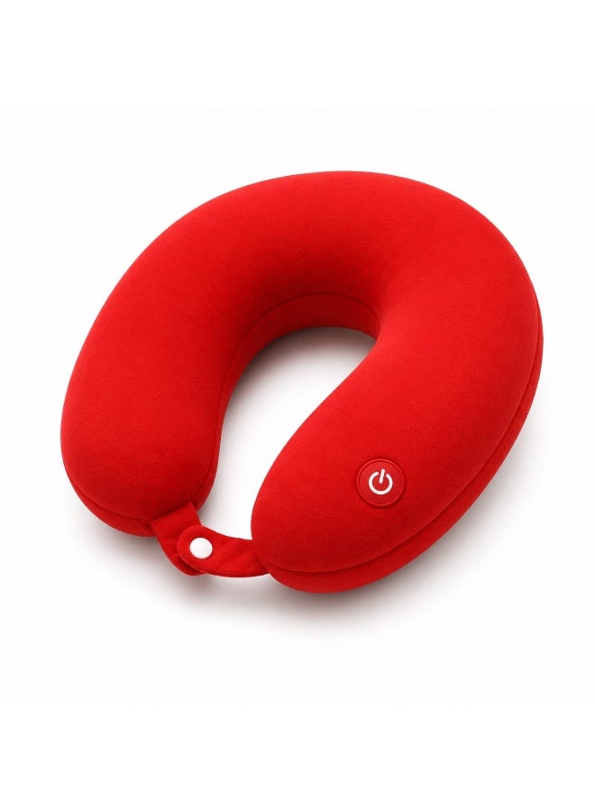 U-Shaped Neck Pillow with Vibration Massage for Travel & Office, Red - Image 1