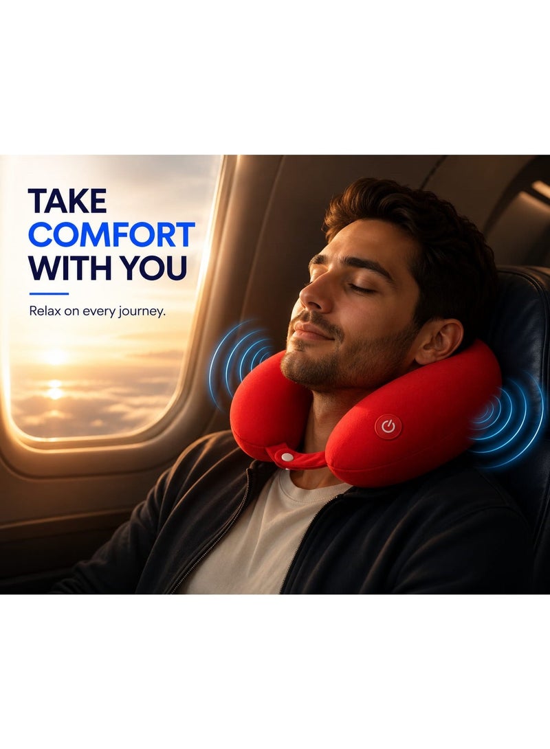 U-Shaped Neck Pillow with Vibration Massage for Travel & Office, Red - Image 2