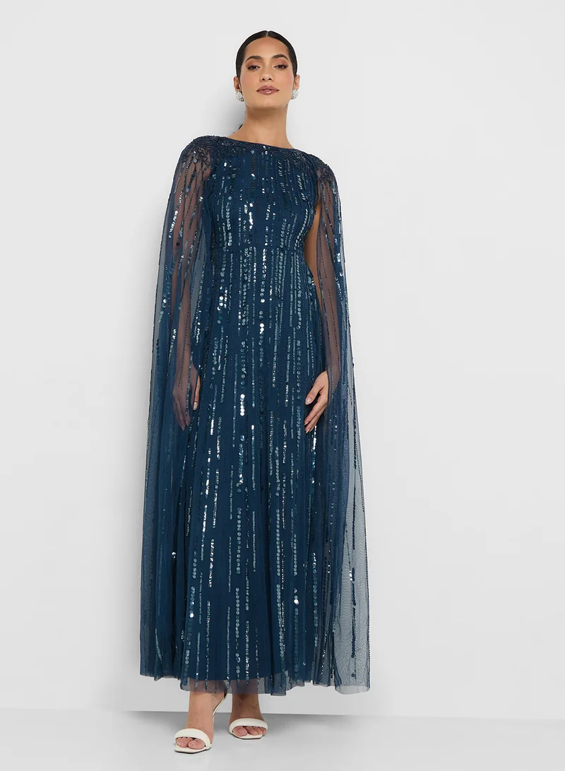 Amelia Rose Embellished Cape Sleeve Maxi Dress