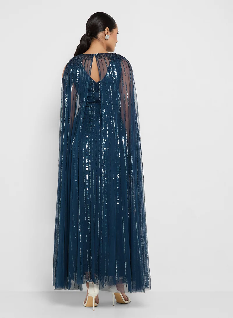 Amelia Rose Embellished Cape Sleeve Maxi Dress