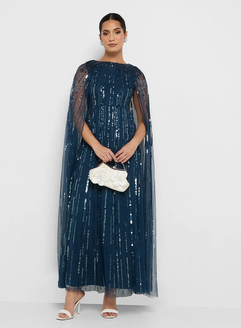 Amelia Rose Embellished Cape Sleeve Maxi Dress