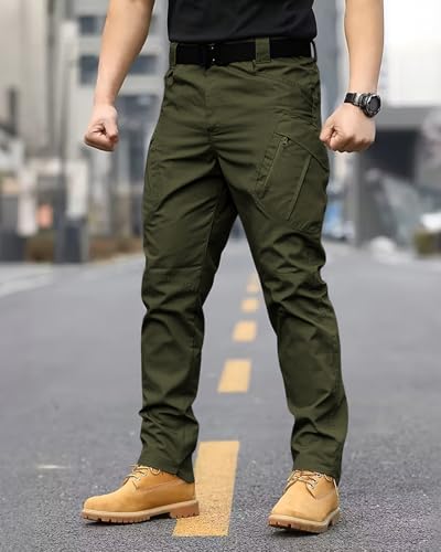 whox Mens Work Cargo Pants Tactical Hiking Casual Water Resistant Ripstop Trousers for Outdoor with 6 PocketsNo Belt Army Green - Image 3