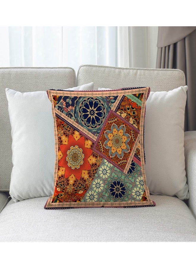 Beabes غطاء وسادة من Beabes Flowers Mandalas بنمط مربع عتيق مرقع على الطراز العرقي مع أغطية وسائد دافئة مزخرفة بالزهور للرجال والنساء والأولاد والبنات وديكور المنزل من القطن والكتان مقاس 16 × 16 بوصة - Image 3