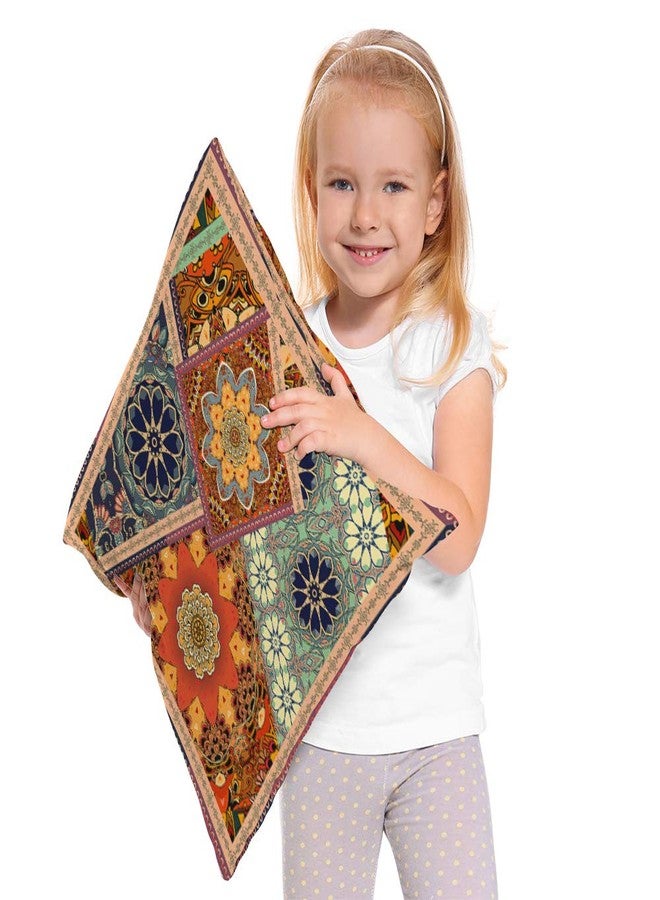 Beabes غطاء وسادة من Beabes Flowers Mandalas بنمط مربع عتيق مرقع على الطراز العرقي مع أغطية وسائد دافئة مزخرفة بالزهور للرجال والنساء والأولاد والبنات وديكور المنزل من القطن والكتان مقاس 16 × 16 بوصة - Image 2
