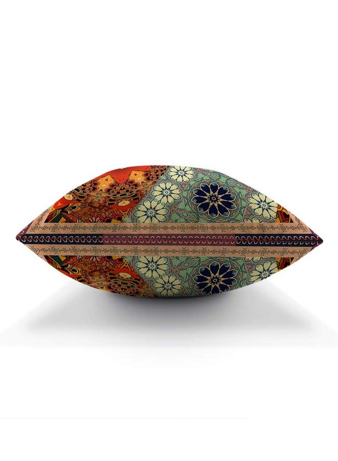 Beabes غطاء وسادة من Beabes Flowers Mandalas بنمط مربع عتيق مرقع على الطراز العرقي مع أغطية وسائد دافئة مزخرفة بالزهور للرجال والنساء والأولاد والبنات وديكور المنزل من القطن والكتان مقاس 16 × 16 بوصة - Image 5