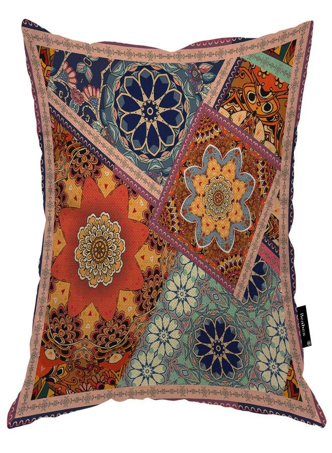 Beabes غطاء وسادة من Beabes Flowers Mandalas بنمط مربع عتيق مرقع على الطراز العرقي مع أغطية وسائد دافئة مزخرفة بالزهور للرجال والنساء والأولاد والبنات وديكور المنزل من القطن والكتان مقاس 16 × 16 بوصة - Image 1
