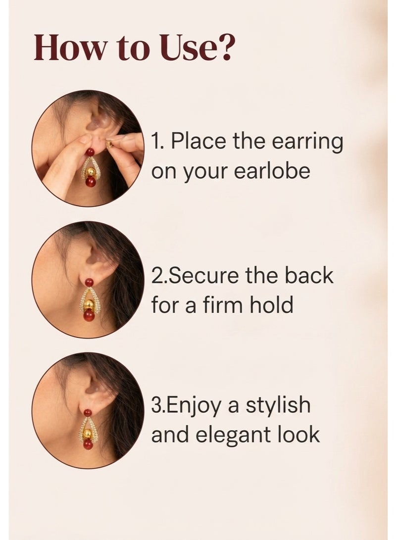 R.C.E Accessories Red Pearl & Gold-Tone Earrings for Women & Girls – Elegant Statement Design, Stylish Fashion Jewelry - Image 3