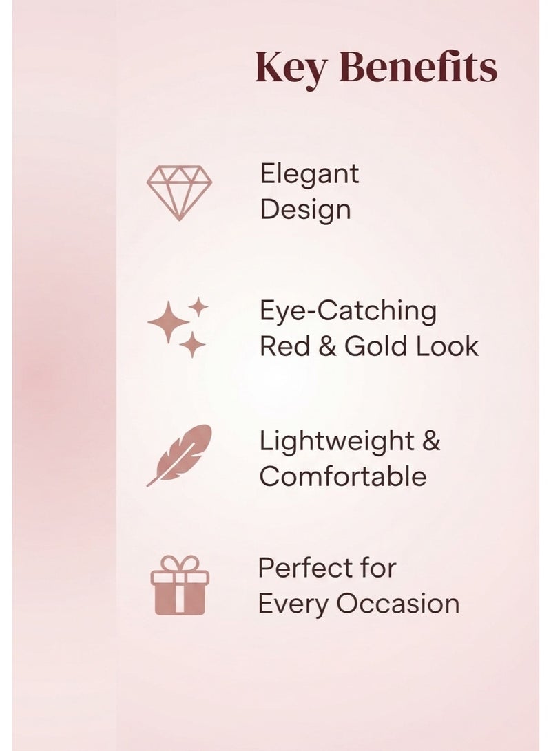 R.C.E Accessories Red Pearl & Gold-Tone Earrings for Women & Girls – Elegant Statement Design, Stylish Fashion Jewelry - Image 4