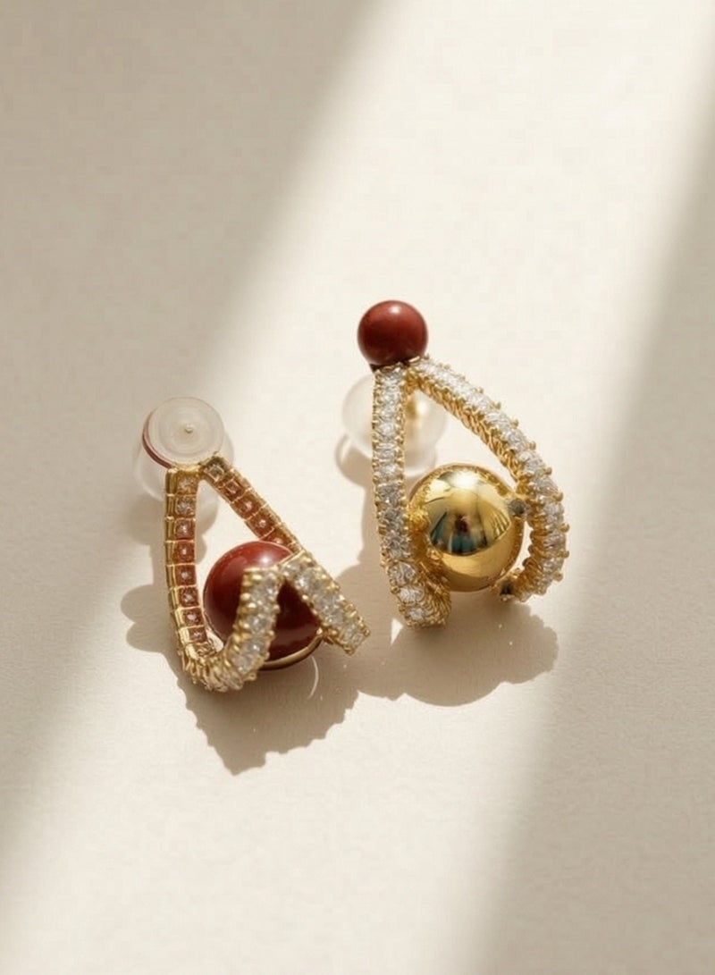 R.C.E Accessories Red Pearl & Gold-Tone Earrings for Women & Girls – Elegant Statement Design, Stylish Fashion Jewelry - Image 1