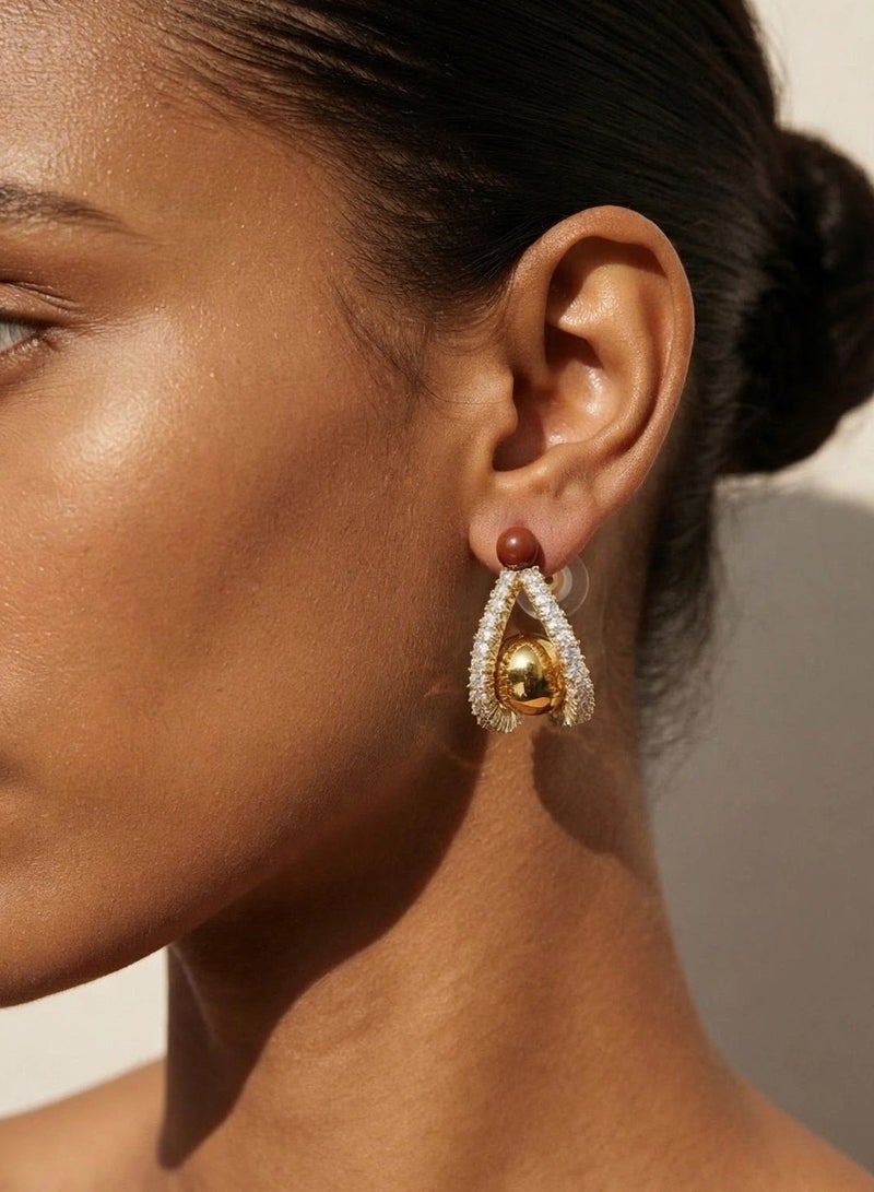 R.C.E Accessories Red Pearl & Gold-Tone Earrings for Women & Girls – Elegant Statement Design, Stylish Fashion Jewelry - Image 2