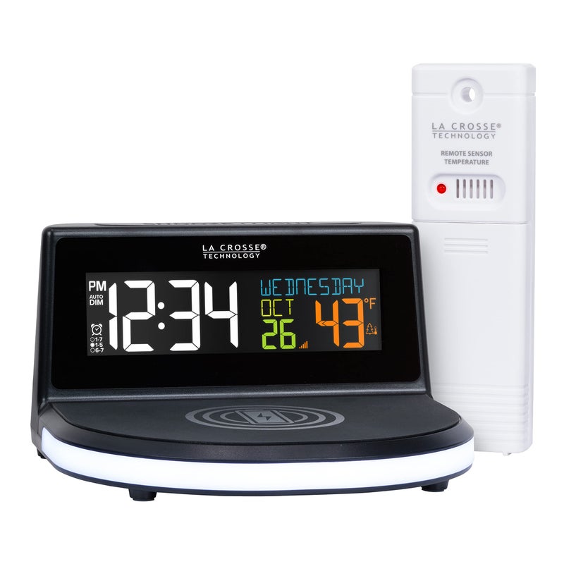 La Crosse Technology La Crosse Technology 61784947INT Wireless 5W Charging Alarm Clock with Glowing Base and Outdoor Sensor 
