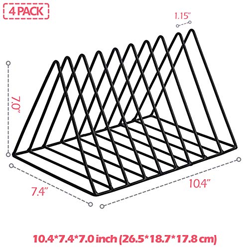 XINFULL 4 Pack Triangle File Storage Holder Racks Iron Desktop Magazine Organizer Metal Newspapers Folders for Office Table Desk Bookshelf Home Decoration, Black - Image 2