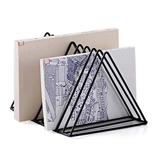 XINFULL 4 Pack Triangle File Storage Holder Racks Iron Desktop Magazine Organizer Metal Newspapers Folders for Office Table Desk Bookshelf Home Decoration, Black - Image 4