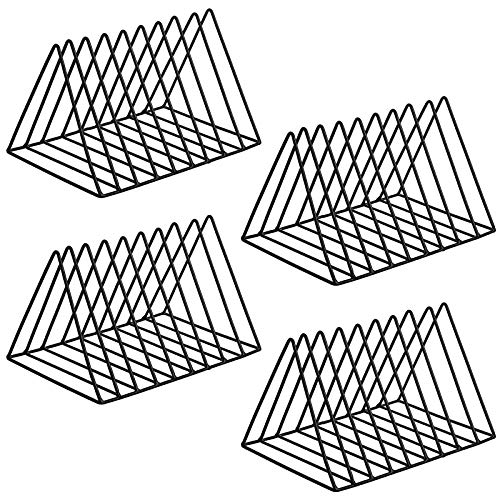 XINFULL 4 Pack Triangle File Storage Holder Racks Iron Desktop Magazine Organizer Metal Newspapers Folders for Office Table Desk Bookshelf Home Decoration, Black - Image 1