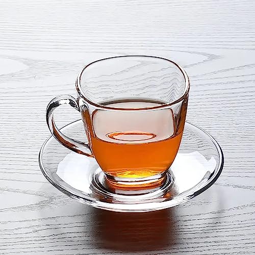 MARTVIA Premium Classic Glass Tea & Coffee Cup and Saucer - 220 ML, for Transparent Espresso Cappuccino hot Chocolate, Cups and Saucer Set for Coffee, Green Tea (Crystal Set 2 Cup and 2 Saucer) - Image 1