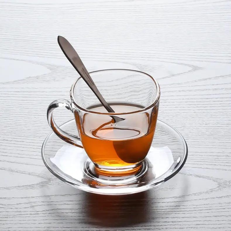 MARTVIA Premium Classic Glass Tea & Coffee Cup and Saucer - 220 ML, for Transparent Espresso Cappuccino hot Chocolate, Cups and Saucer Set for Coffee, Green Tea (Crystal Set 2 Cup and 2 Saucer) - Image 3