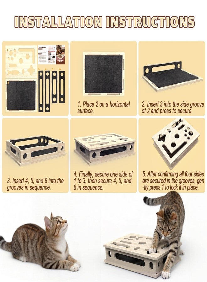 JHMFDDSB Cat Scratch Puzzle Enrichment Box, Large Solid Wood Construction Cat Nail File Enrichment Box with Sandpaper Inside, Cat Nail File Box Stress Free Alternative to Clippers and Grinders(No Bell Ball) - Image 5