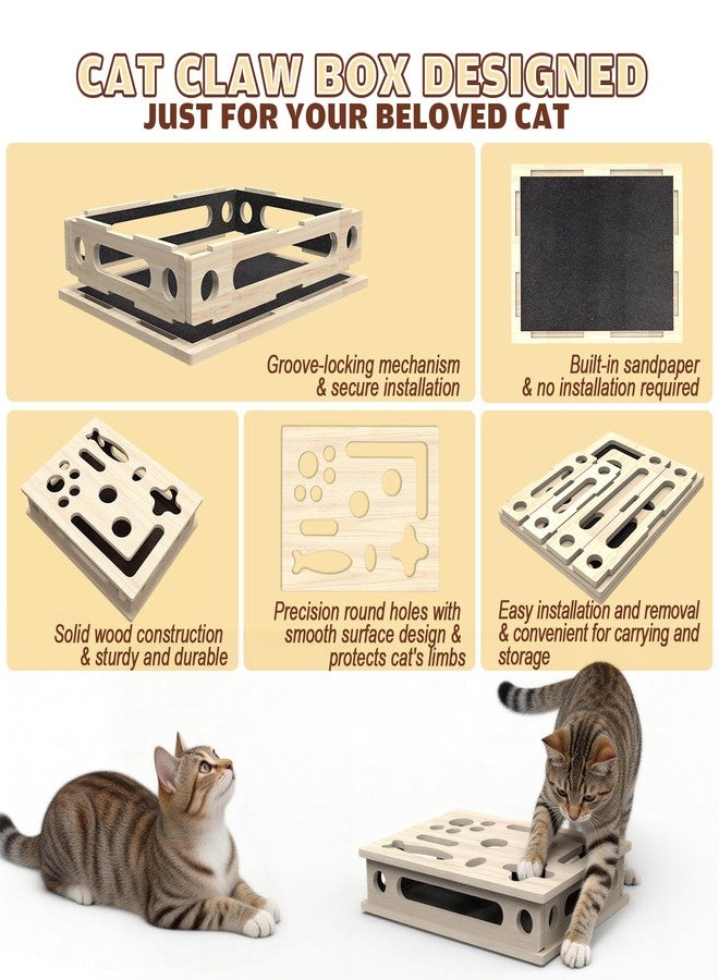 JHMFDDSB Cat Scratch Puzzle Enrichment Box, Large Solid Wood Construction Cat Nail File Enrichment Box with Sandpaper Inside, Cat Nail File Box Stress Free Alternative to Clippers and Grinders(No Bell Ball) - Image 2