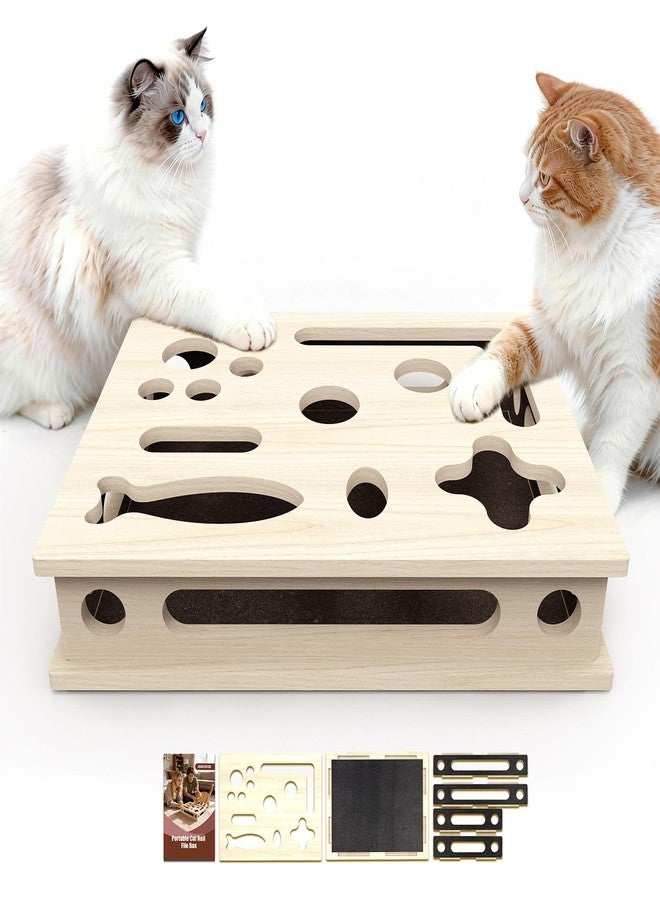 JHMFDDSB Cat Scratch Puzzle Enrichment Box, Large Solid Wood Construction Cat Nail File Enrichment Box with Sandpaper Inside, Cat Nail File Box Stress Free Alternative to Clippers and Grinders(No Bell Ball) - Image 1