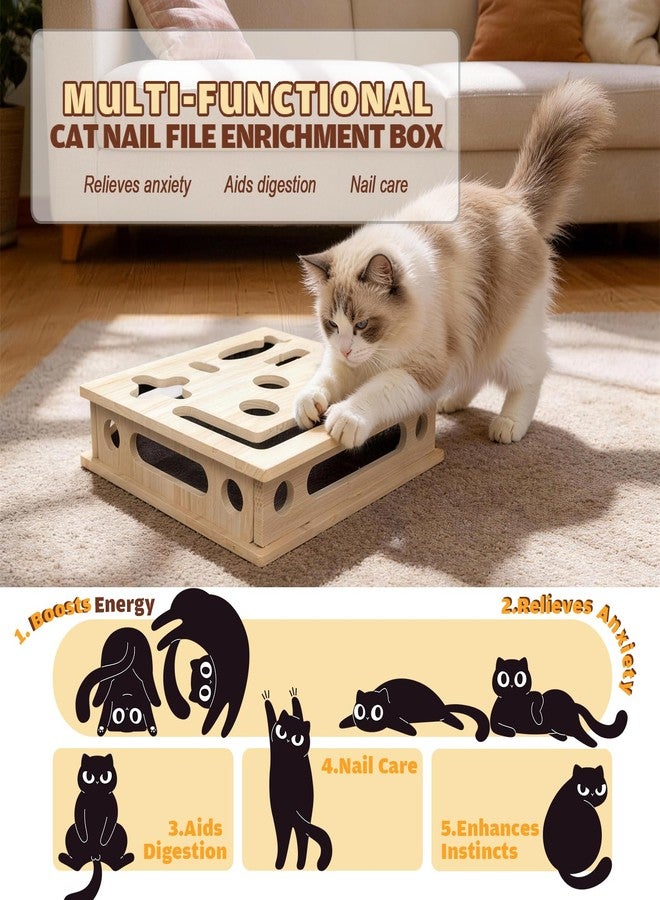 JHMFDDSB Cat Scratch Puzzle Enrichment Box, Large Solid Wood Construction Cat Nail File Enrichment Box with Sandpaper Inside, Cat Nail File Box Stress Free Alternative to Clippers and Grinders(No Bell Ball) - Image 3