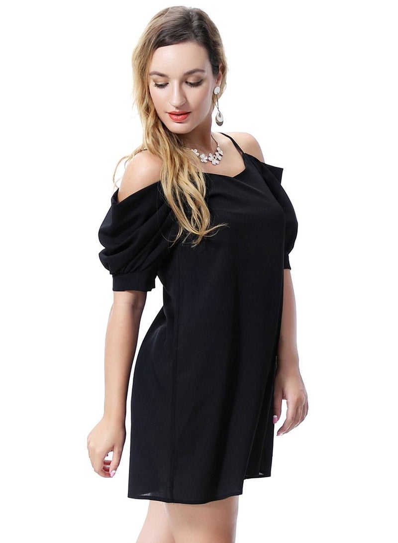 Loquat Women's Solid Color Off-Shoulder Mini Slip Dress Black - Image 2
