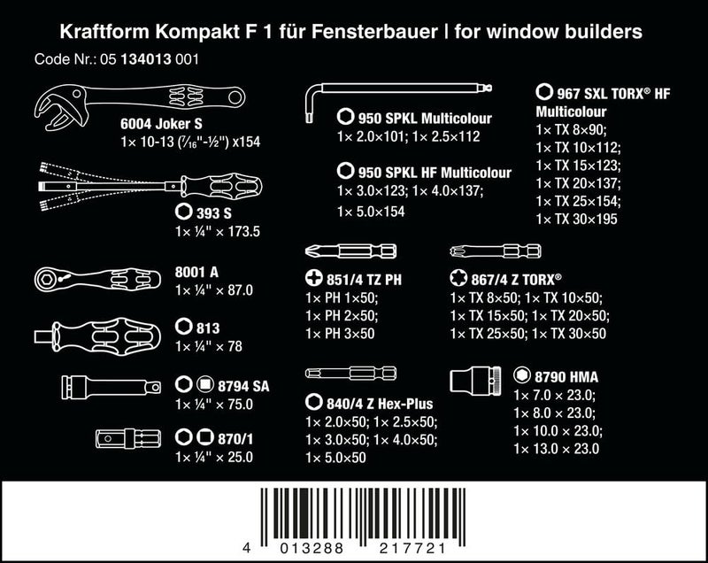 Wera Kraftform F 1 Screwing tool set for window manufacturers - Image 2