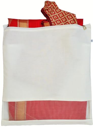 Clarkia 12 pieces Reusable Cotton Saree Cover with Blouse compartment big size for Storage Wardrobe Organizer bags saree bags cotton 17x17 inch - Image 1