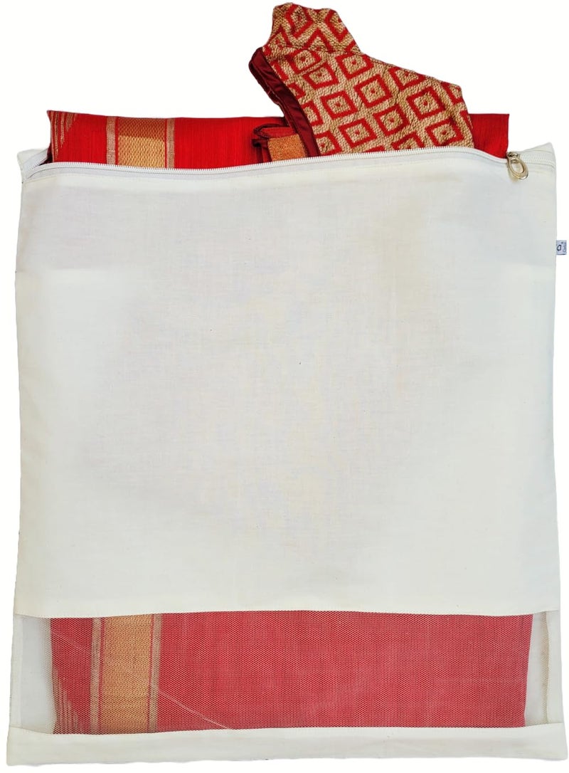 Clarkia 12 pieces Reusable Cotton Saree Cover with Blouse compartment big size for Storage Wardrobe Organizer bags saree bags cotton 17x17 inch - Image 2