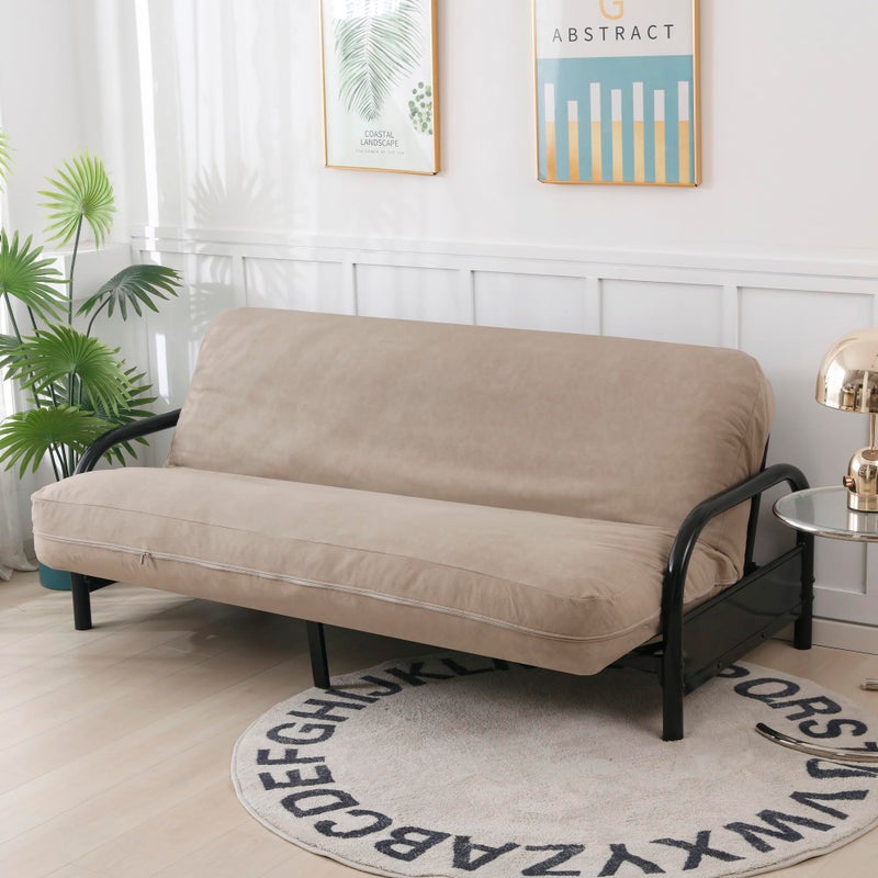 OctoRose Full Size 54x75x8 inch 3 Side Zipper Classic Soft Micro Suede Futon Cover Sofa Daybed Mattress Slipcover (Waterproof-Tan, Full Size) - Image 1