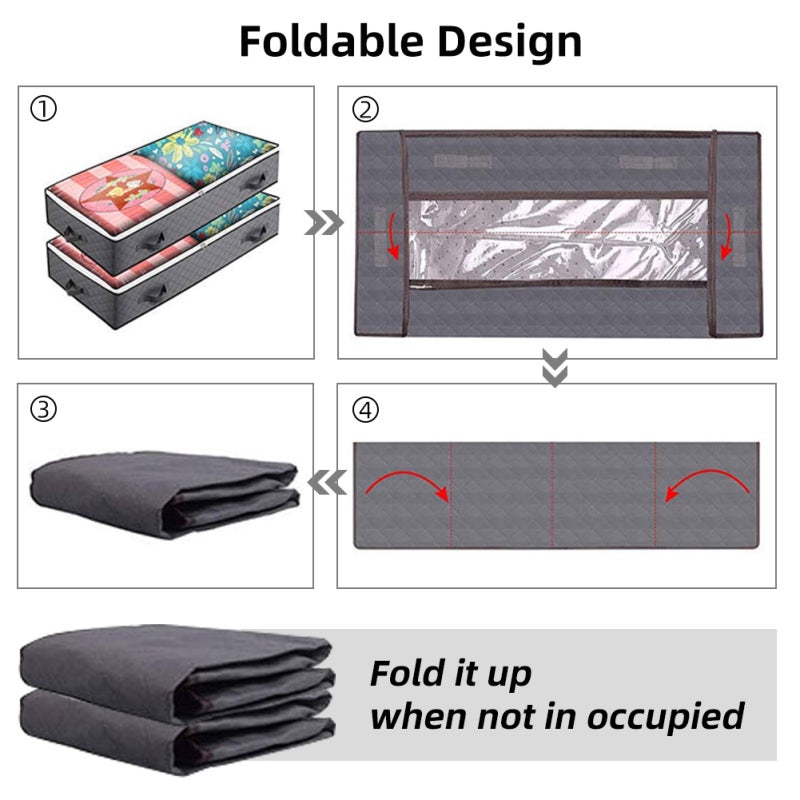 Underbed Storage Bag: 40 X 20 X 6 Inches Grey Breathable Nonwoven Fabric - Transparent Window Durable Metal Zipper Reinforced Handles Space Saving Closet Organizer for Home Seasonal Storage - Image 5